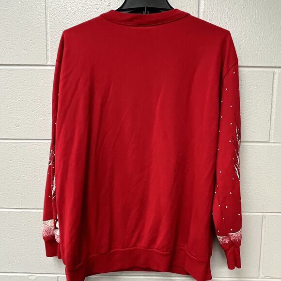 VTG Red Christmas Sweatshirt Large-Deer-Santa-rabbits-ugly Christmas-glitter - Picture 6 of 9